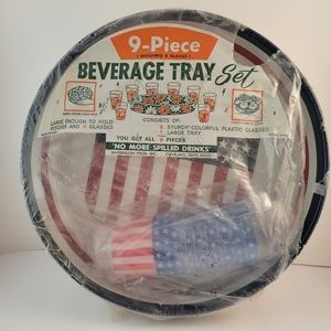 Vintage 9 piece beverage tray set